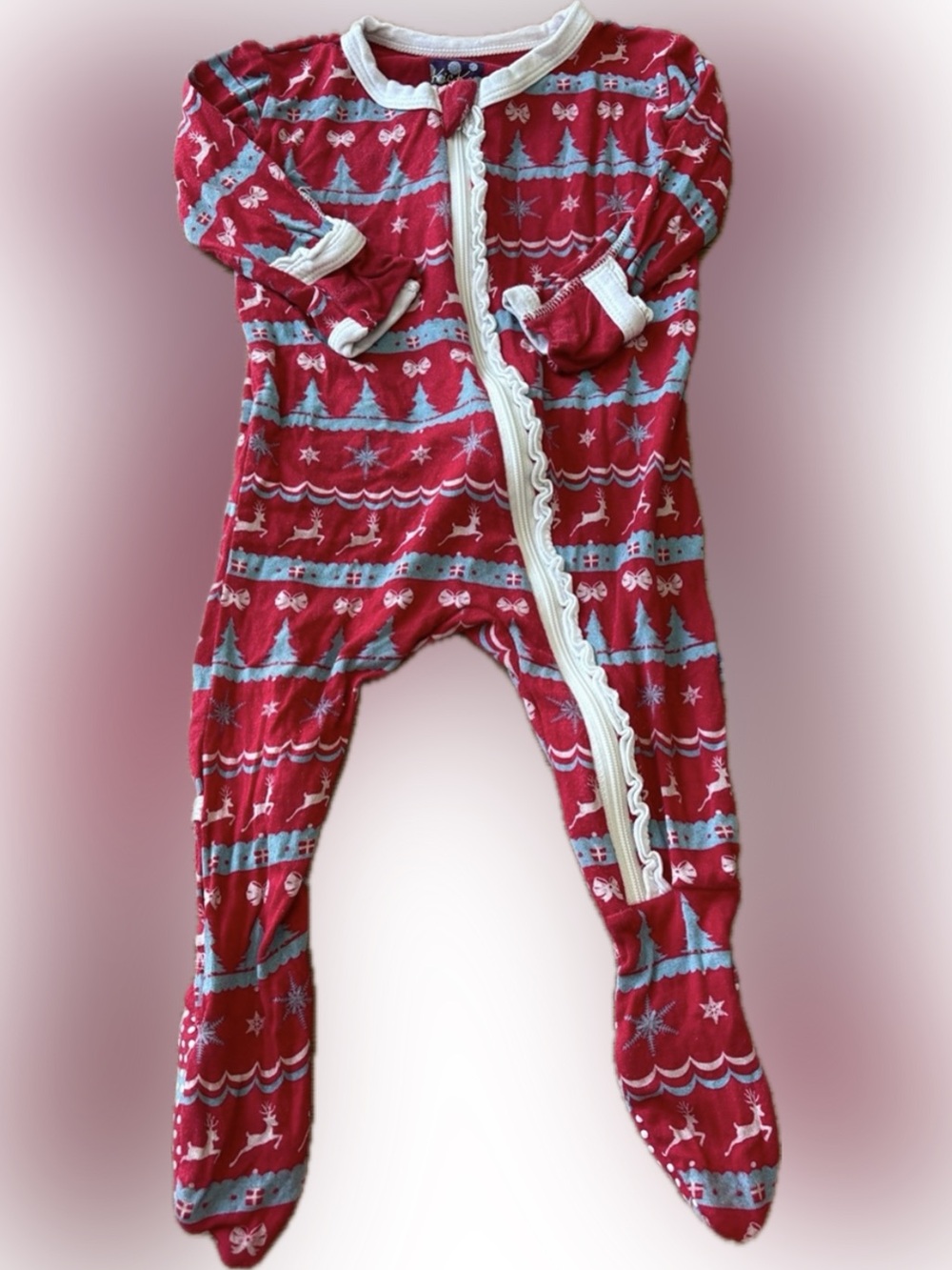 Kickee Pants Red Holiday Print Footed One-Piece